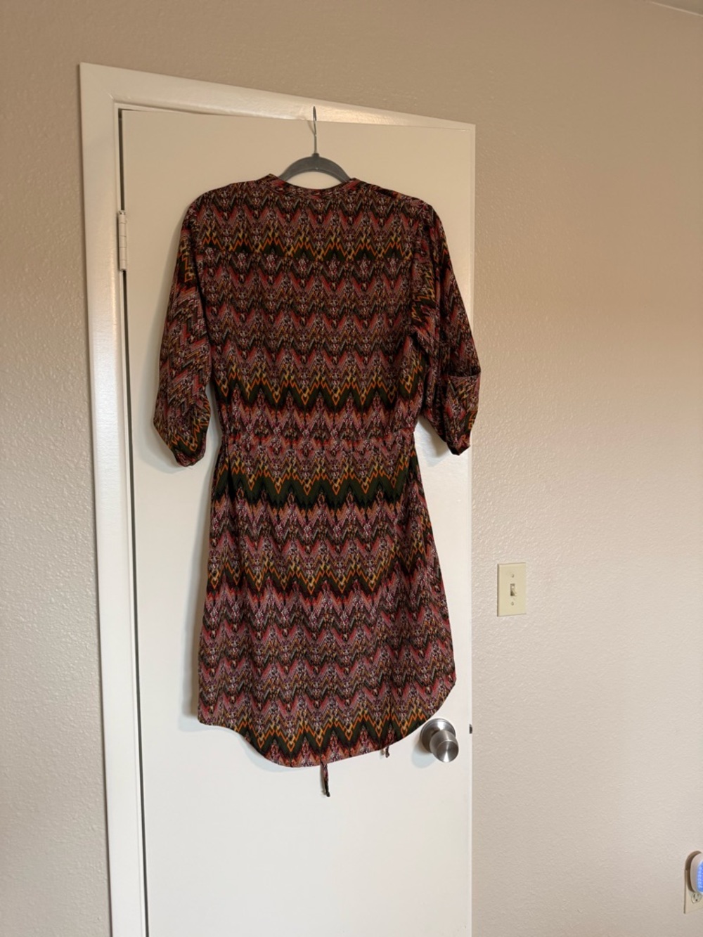 Tacera Pink and Black Chevron Tie-Waist Mini Dress - Picture 2 of 13